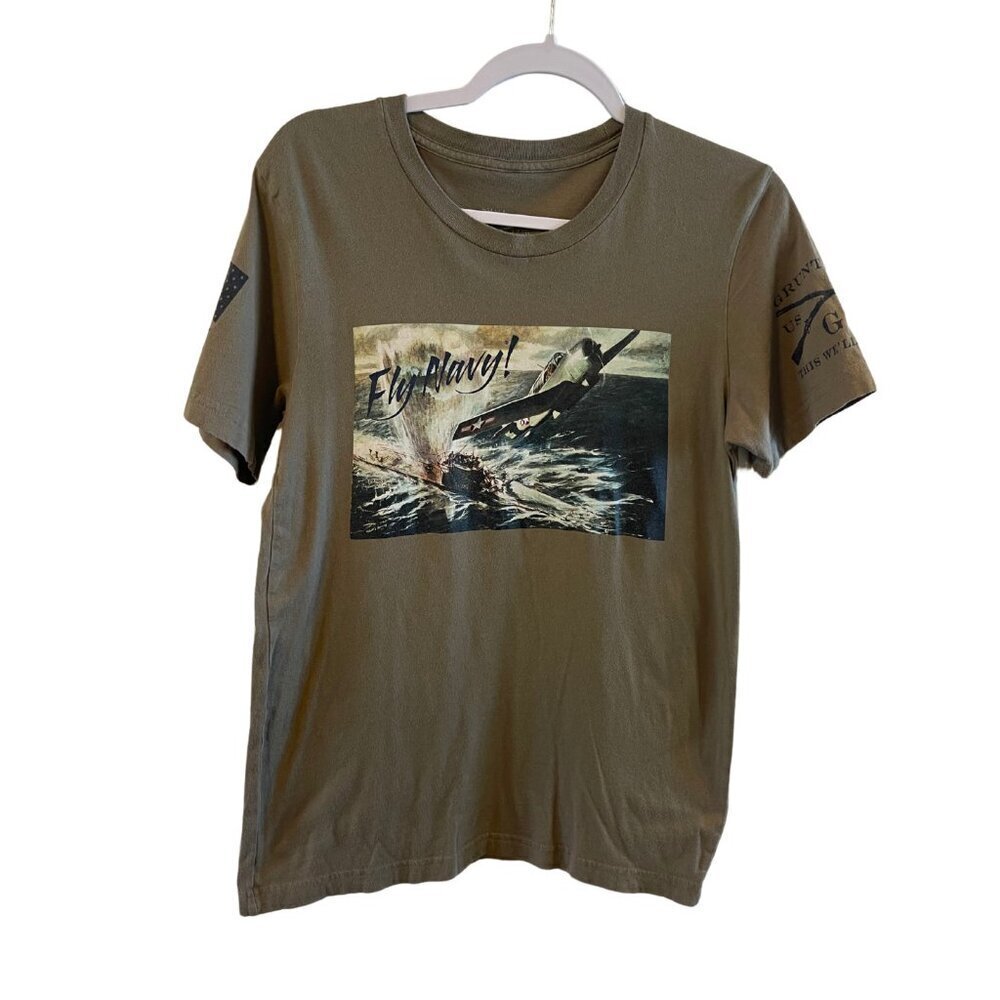 Grunt Style US 1776 Fly away Navy Tshirt Army Green Small This We'll defend